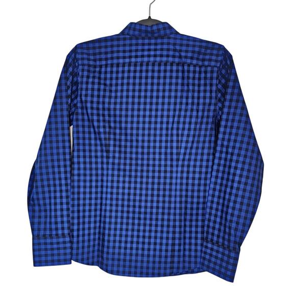 LAND'S END Size 4 Button Down Checkered Black and Blue Shirt Long Sleeve No Iron - Picture 2 of 4